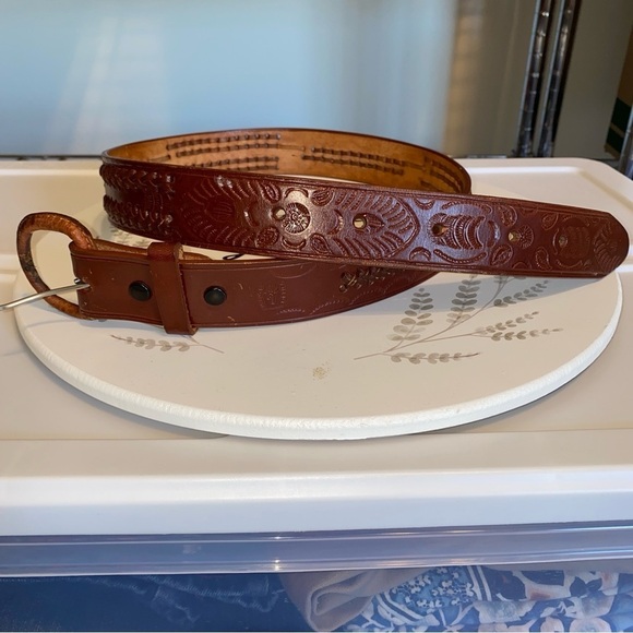 Leather Belt Made In Mexico Hand Tooled size 34 - Picture 10 of 12